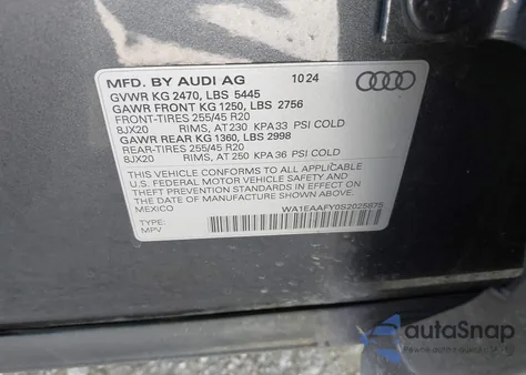 2025 Audi Q5 Premium Plus 45 Tfsi S Line Quattro S Tronic from USA, damaged, VIN WA1EAAFY0S2025875